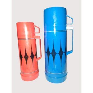 Vintage Aladdin 43 Oz Vanguard Bottle Set Blue & Red Thermoses With Lids & Handl
